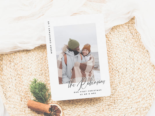 Our First Christmas Modern Newlywed Christmas Photo Card