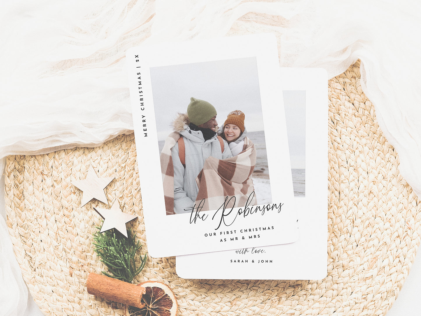 Our First Christmas Modern Newlywed Christmas Photo Card