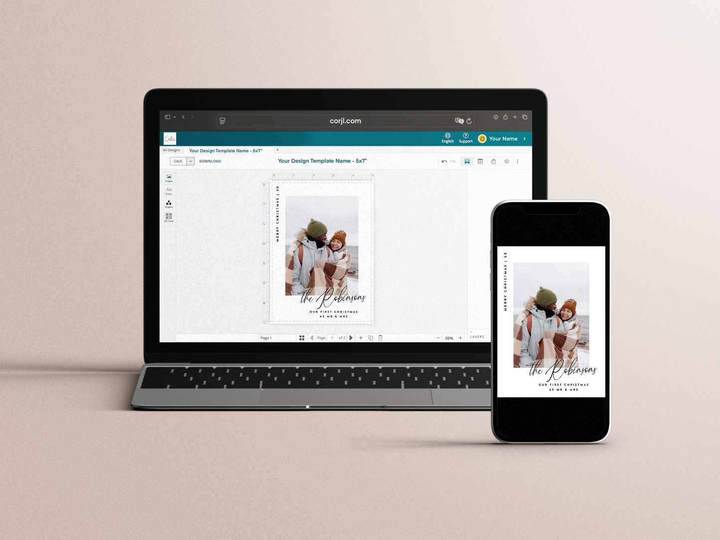 Our First Christmas Modern Newlywed Christmas Photo Card