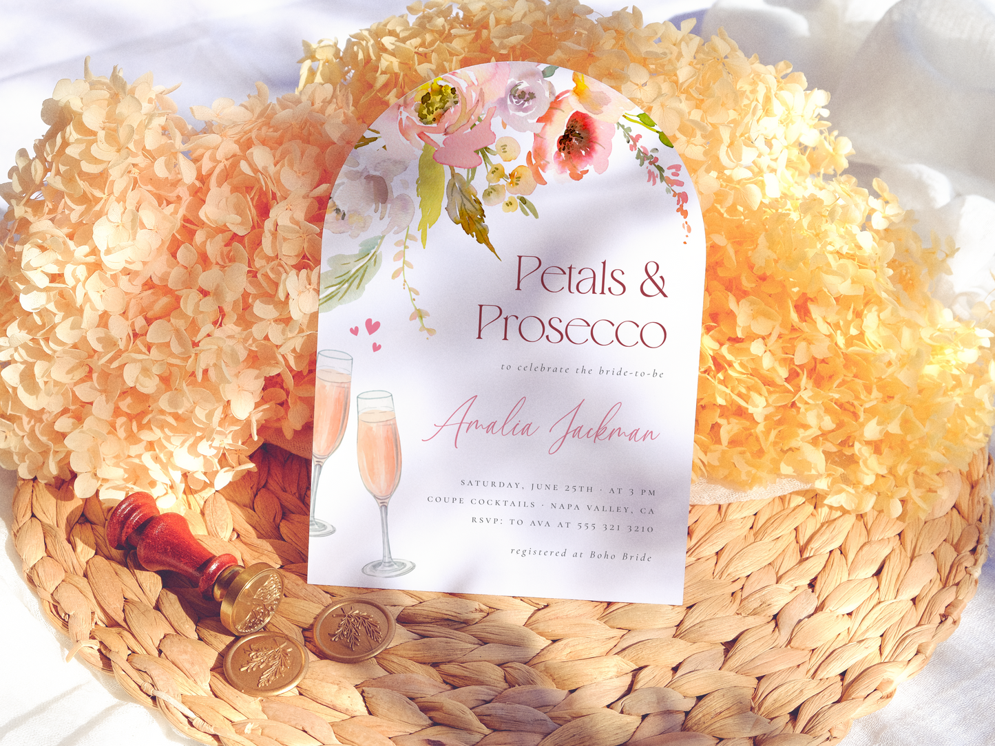 Petals & Prosecco Floral Arch Bridal Shower Invitation Bundle