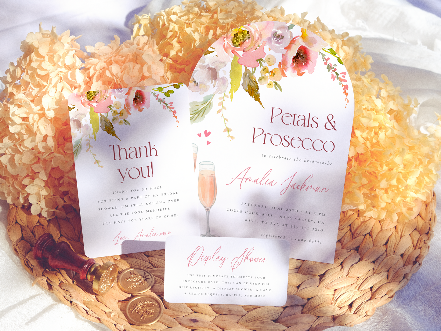 Petals & Prosecco Floral Arch Bridal Shower Invitation Bundle