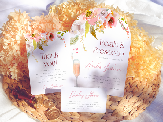 Petals & Prosecco Floral Arch Bridal Shower Invitation Bundle