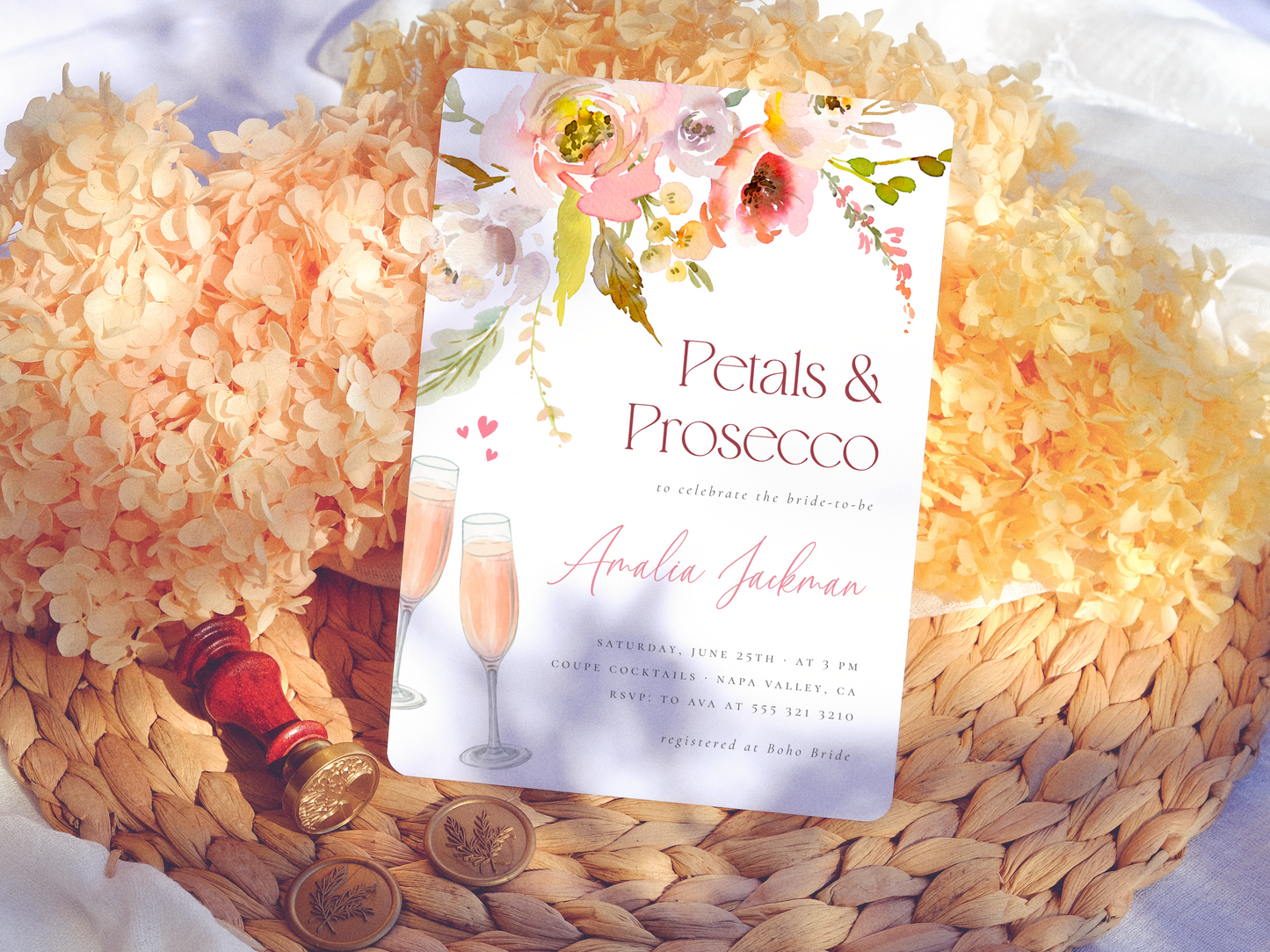 Petals & Prosecco Floral Arch Bridal Shower Invitation Bundle