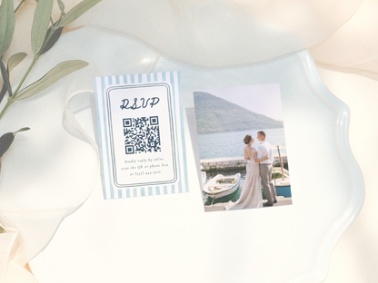 Whimsical Retro Blue Stripes Coastal Wedding Invitation Suite