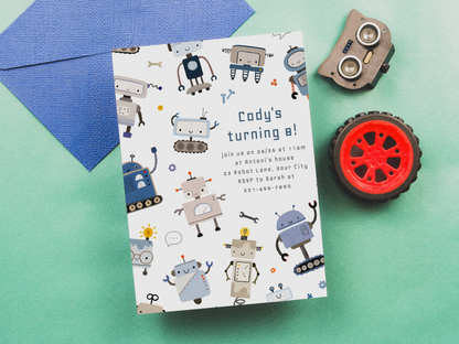 Robot Birthday Party Invitation Bundle