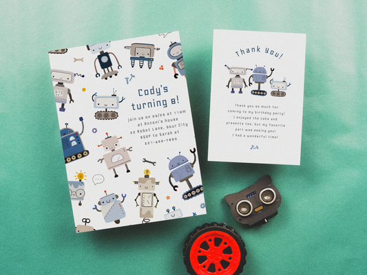 Robot Birthday Party Invitation Bundle