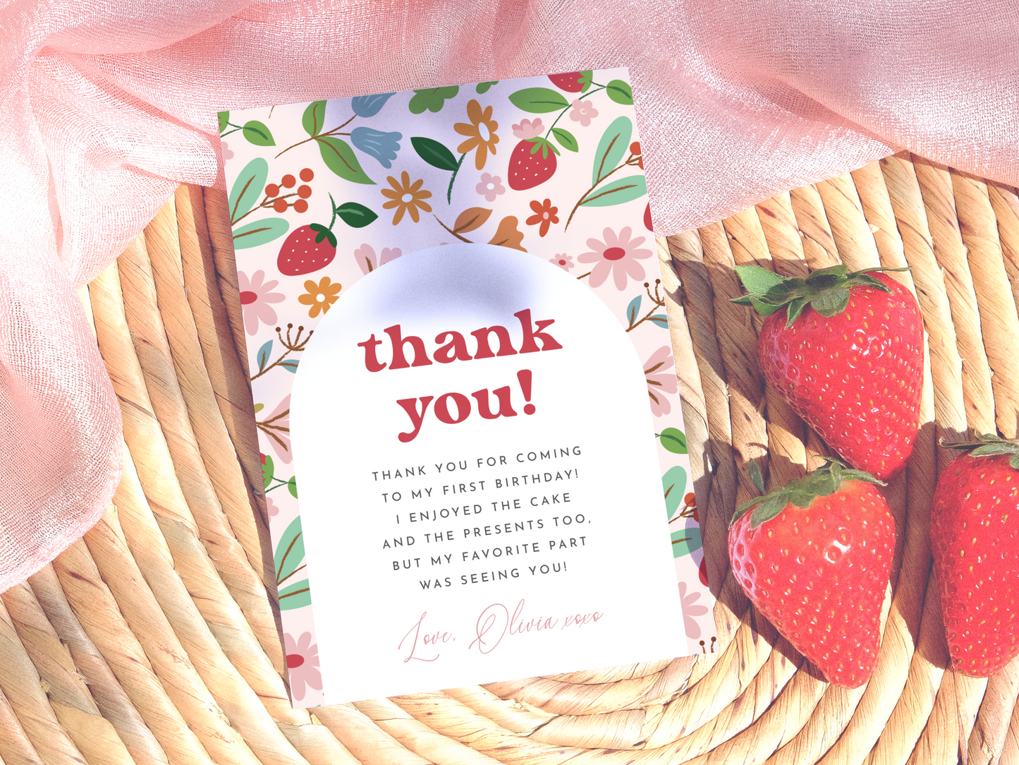 Retro Strawberry Berry First Birthday Party Invitation Bundle