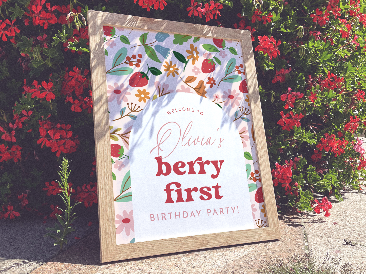 Retro Strawberry Berry First Birthday Party Invitation Bundle