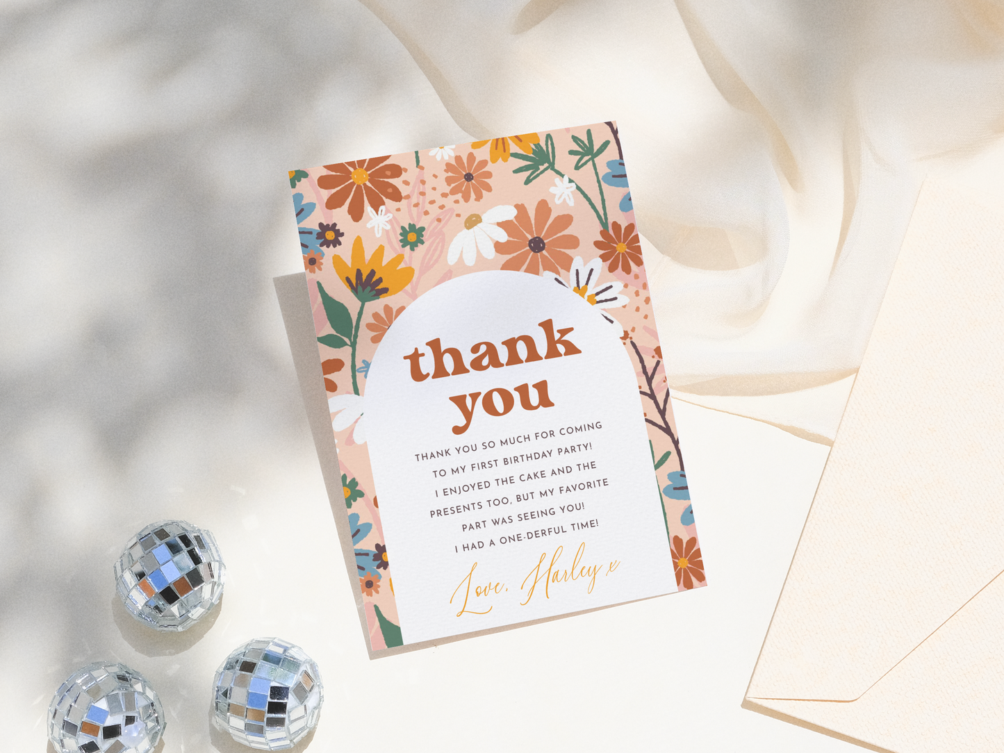 Wild One Retro Wildflower 1st Birthday Party Invitation Bundle