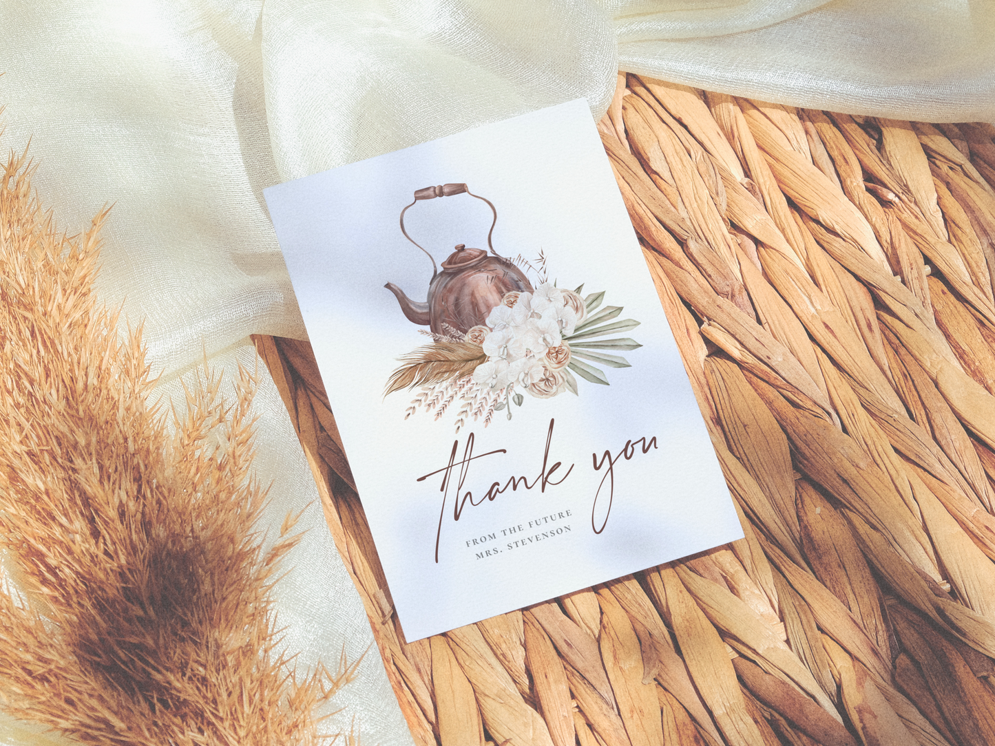 Time For Tea Boho Pampas Bridal Shower Invitation Bundle
