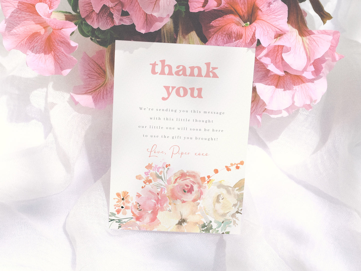 Retro Watercolor Floral Girl Baby Shower Invitation Bundle