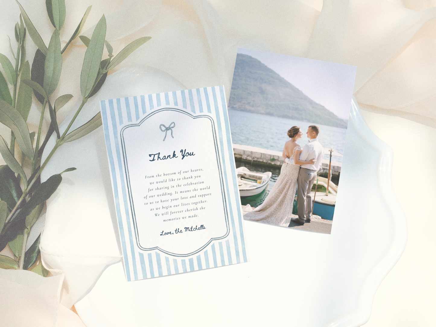 Whimsical Retro Blue Stripes Coastal Wedding Invitation Suite