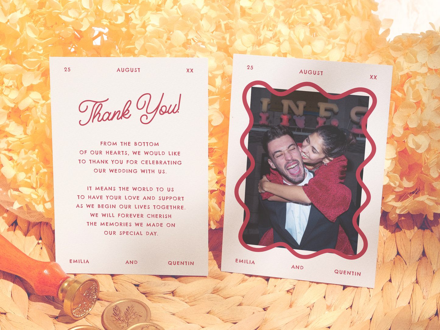 Wavy Frame Whimsical 70/80s Retro Wedding Invitation Suite