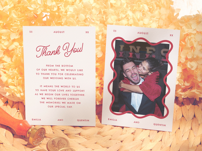 Wavy Frame Whimsical 70/80s Retro Wedding Invitation Suite