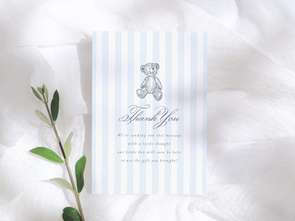 Preppy Vintage Teddy Bear Boy Baby Shower Invitation Bundle