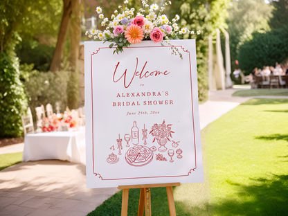 Whimsical Hand Drawn Pizza & Wine Bridal Shower Invitation Bundle