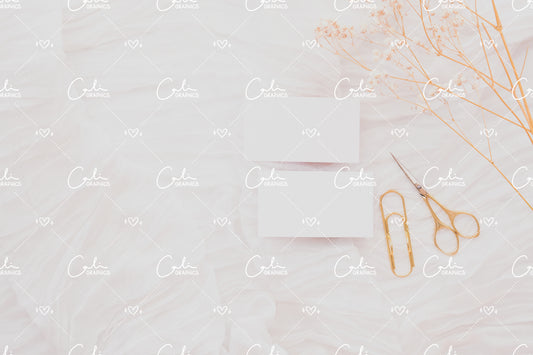 White & Breath 3.5x2 Card Front & Back Mock-up