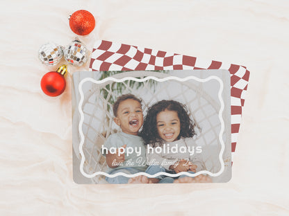 Retro Wavy Border Christmas Photo Card