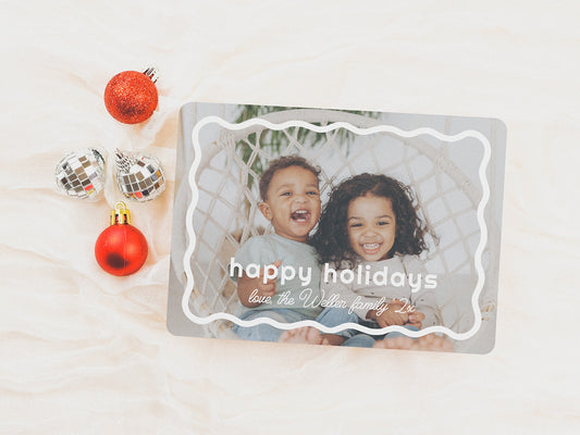 Retro Wavy Border Christmas Photo Card