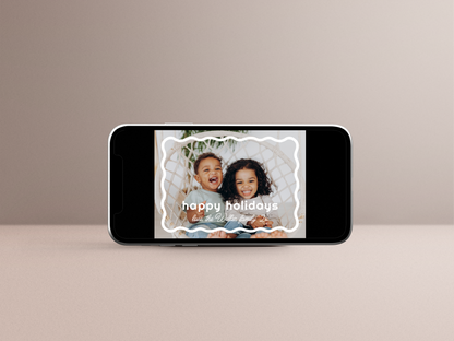 Retro Wavy Border Christmas Photo Card