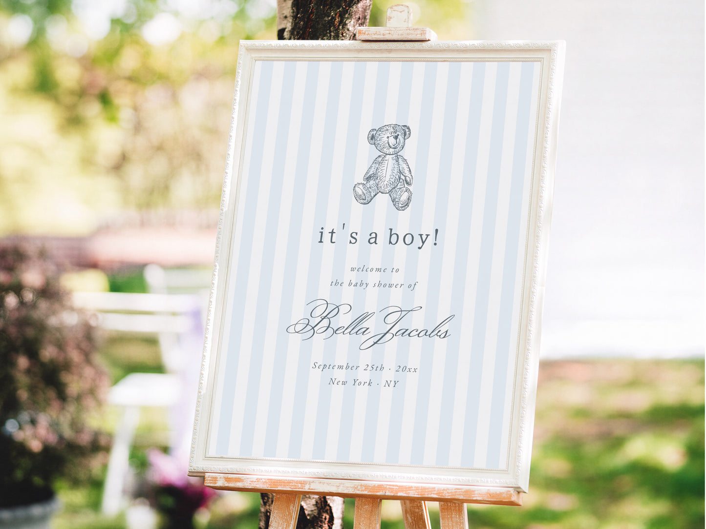 Preppy Vintage Teddy Bear Boy Baby Shower Invitation Bundle