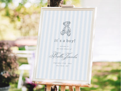 Preppy Vintage Teddy Bear Boy Baby Shower Invitation Bundle