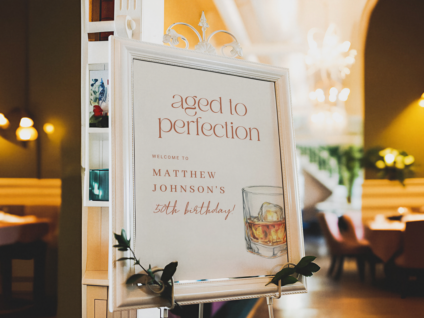 Aged to Perfection Adult Whiskey Birthday Party Invitation Bundle