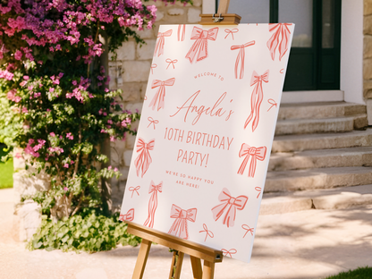 Whimsical Pink Bows Girl Birthday Party Invitation Bundle