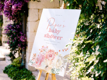 Retro Watercolor Floral Girl Baby Shower Invitation Bundle