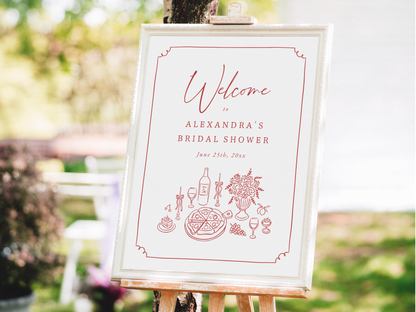 Whimsical Hand Drawn Pizza & Wine Bridal Shower Invitation Bundle