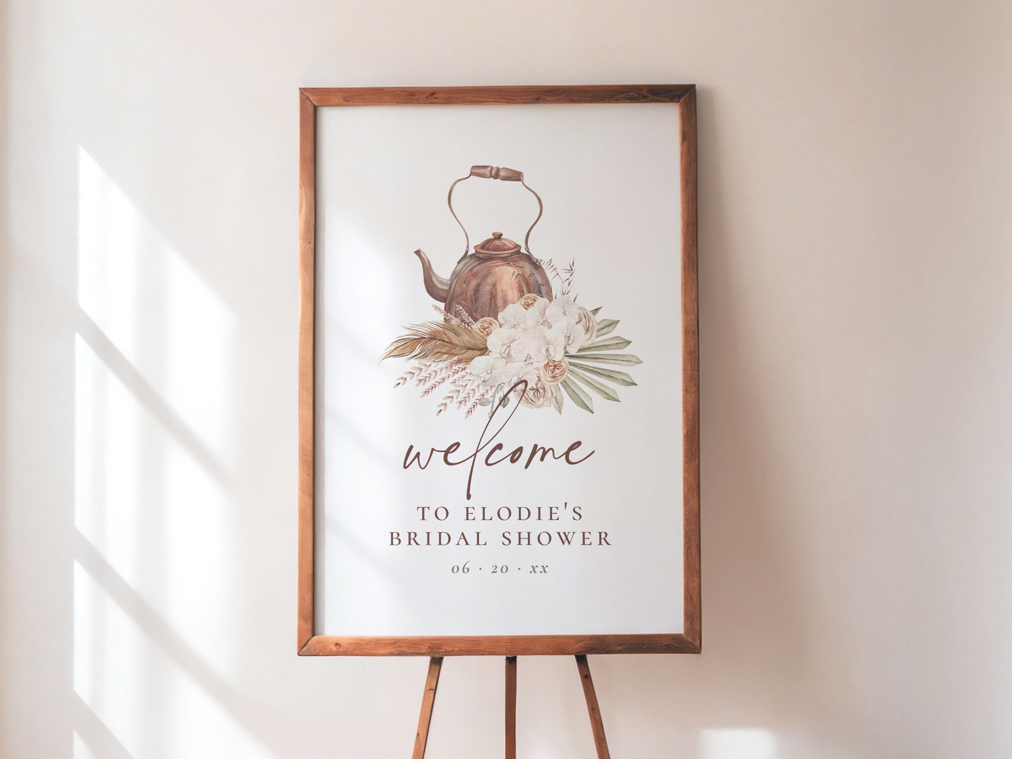 Time For Tea Boho Pampas Bridal Shower Invitation Bundle
