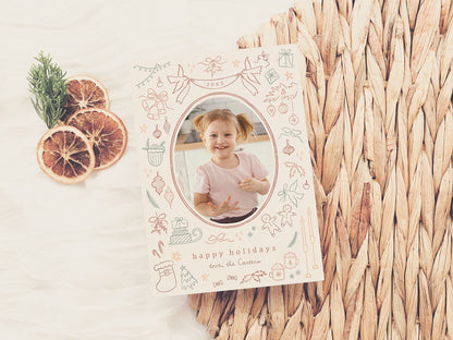 Whimsical Doodle Modern Christmas Holiday Photo Card