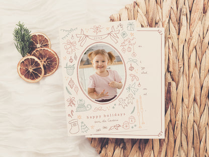 Whimsical Doodle Modern Christmas Holiday Photo Card