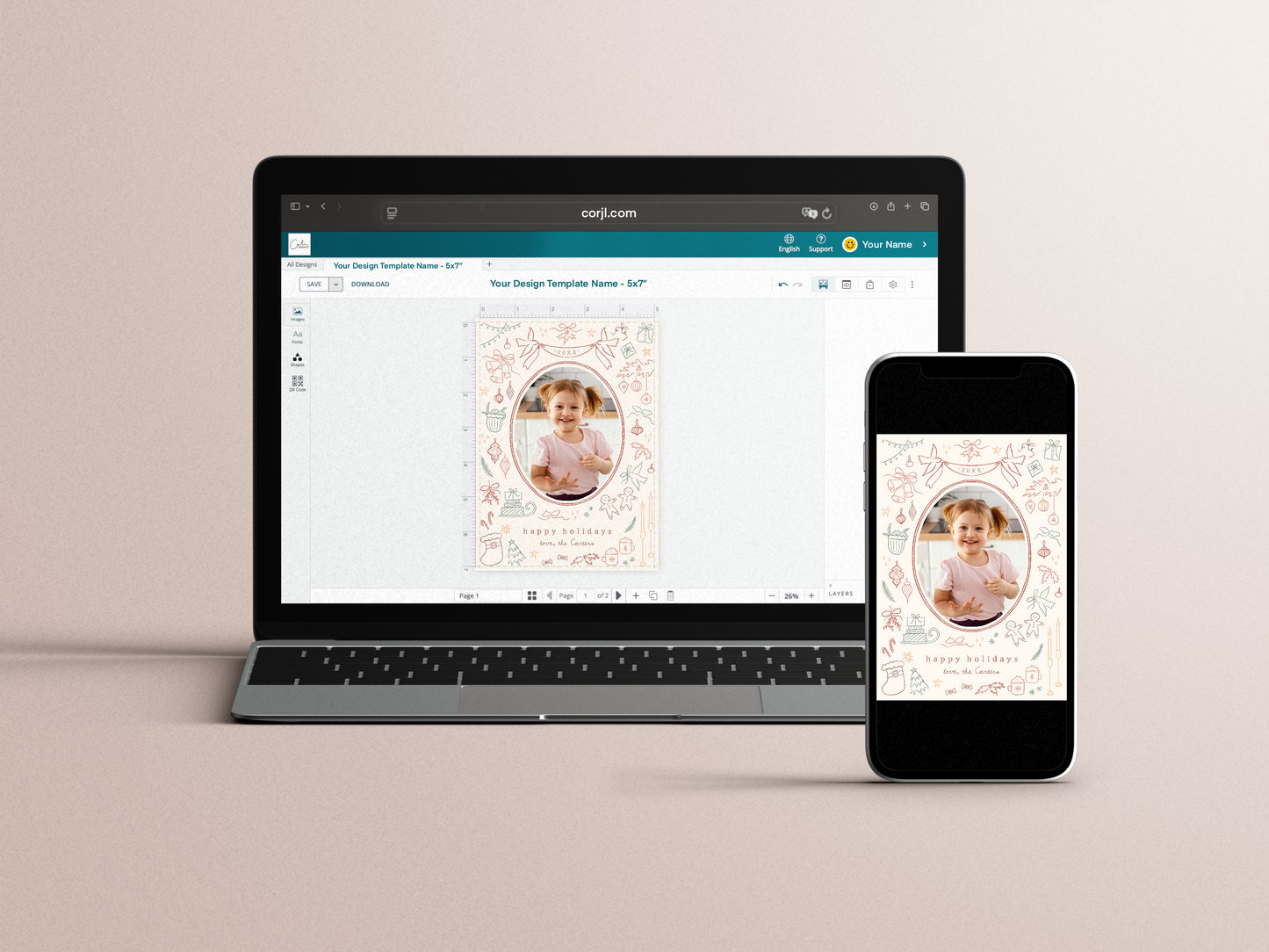 Whimsical Doodle Modern Christmas Holiday Photo Card