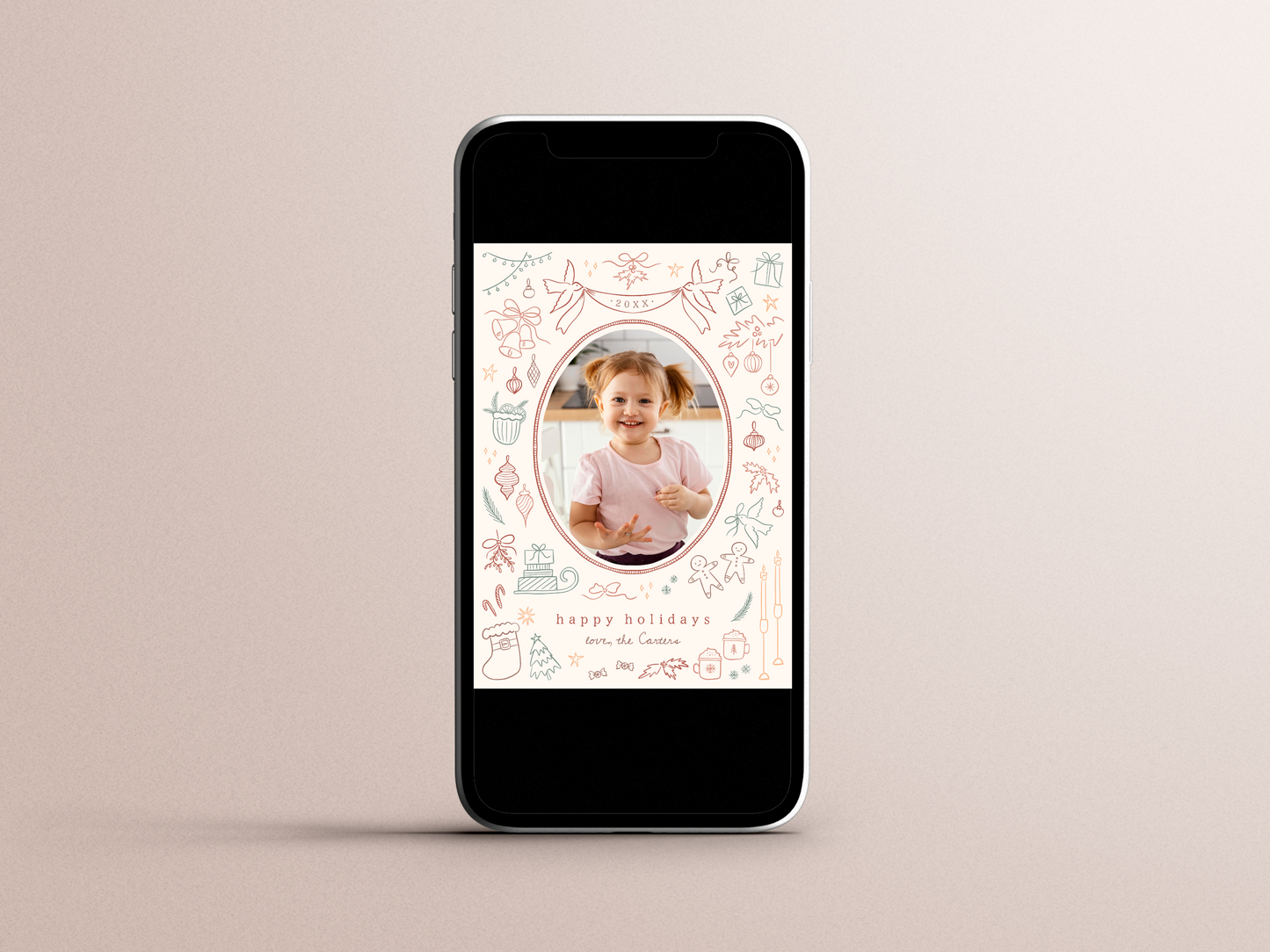 Whimsical Doodle Modern Christmas Holiday Photo Card