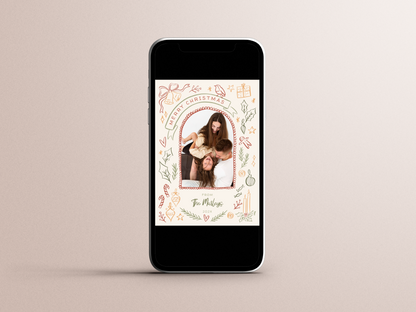 Whimsical Retro Christmas Illustrations Arch Photo Holiday Card