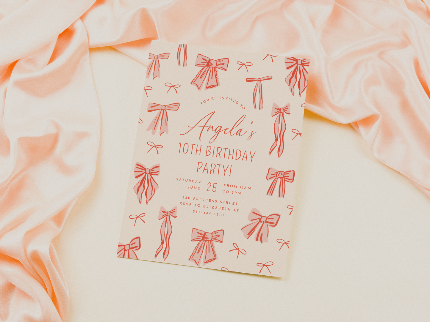 Whimsical Pink Bows Girl Birthday Party Invitation Bundle