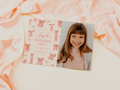 Whimsical Pink Bows Girl Birthday Party Invitation Bundle