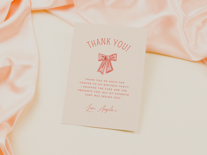 Whimsical Pink Bows Girl Birthday Party Invitation Bundle