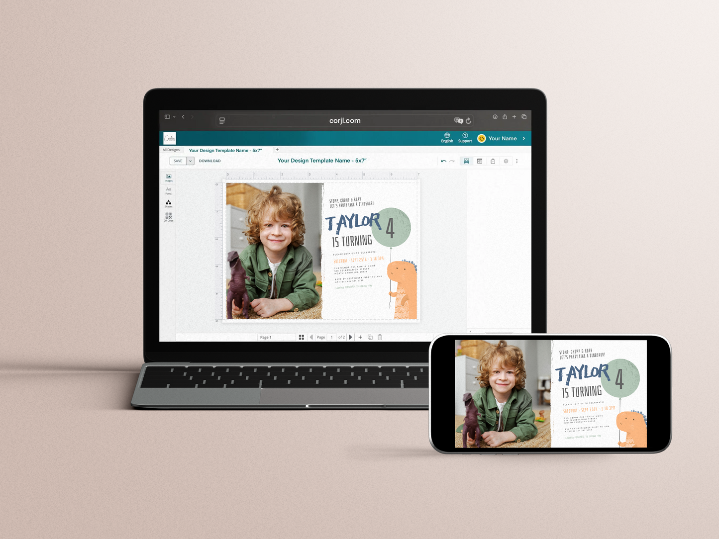 Dinosaur & Balloon Birthday Party Invitation