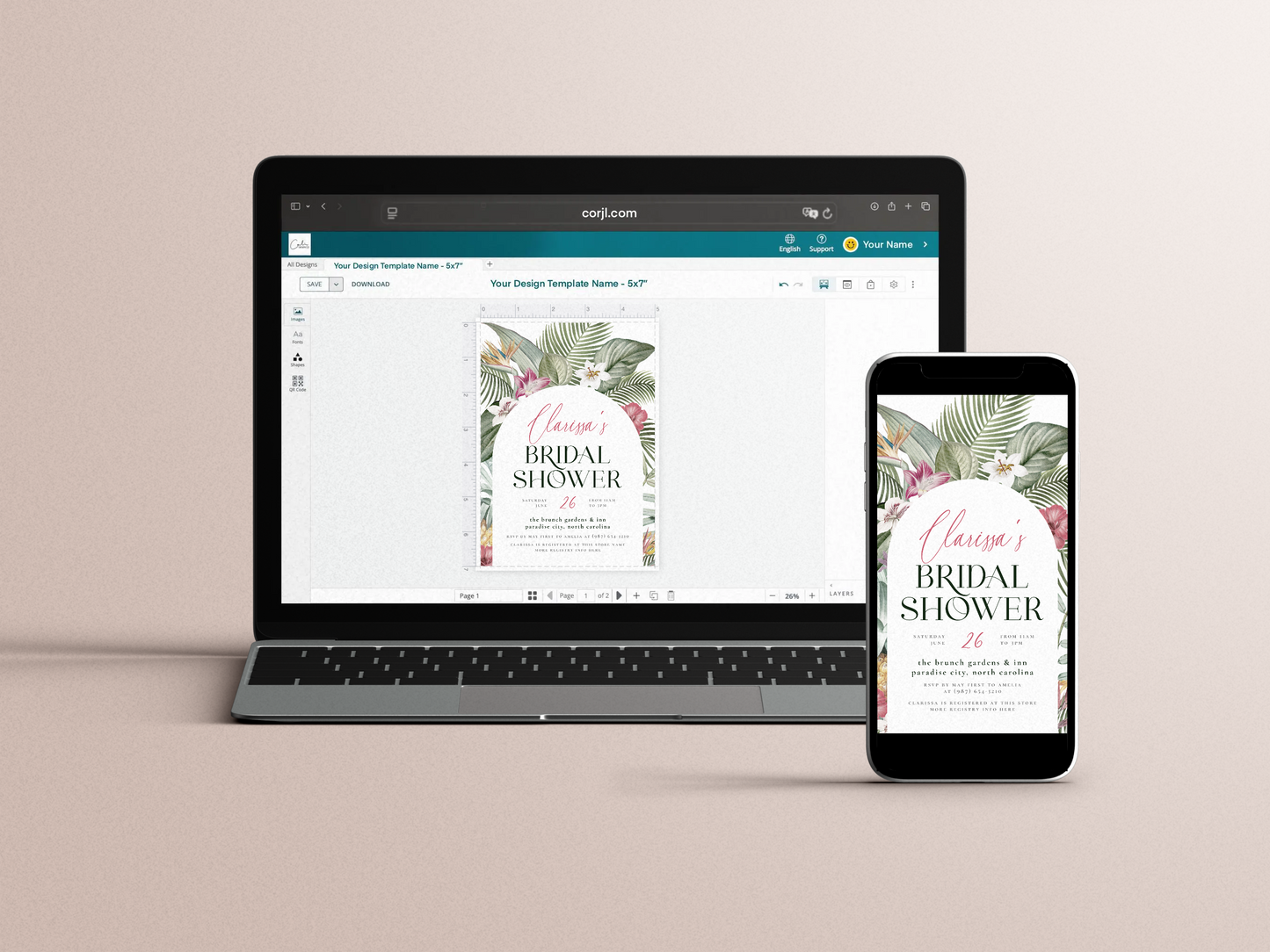 Tropical Floral Arch Bridal Shower Invitation