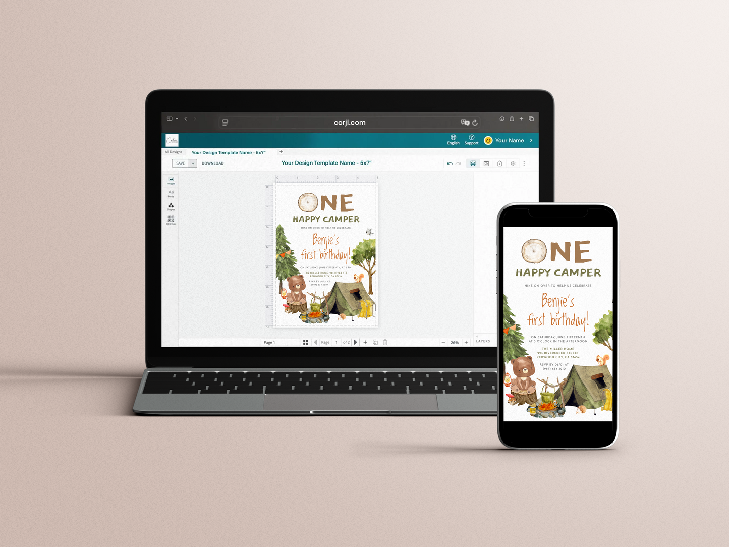 One Happy Camper First Birthday Party Invitation