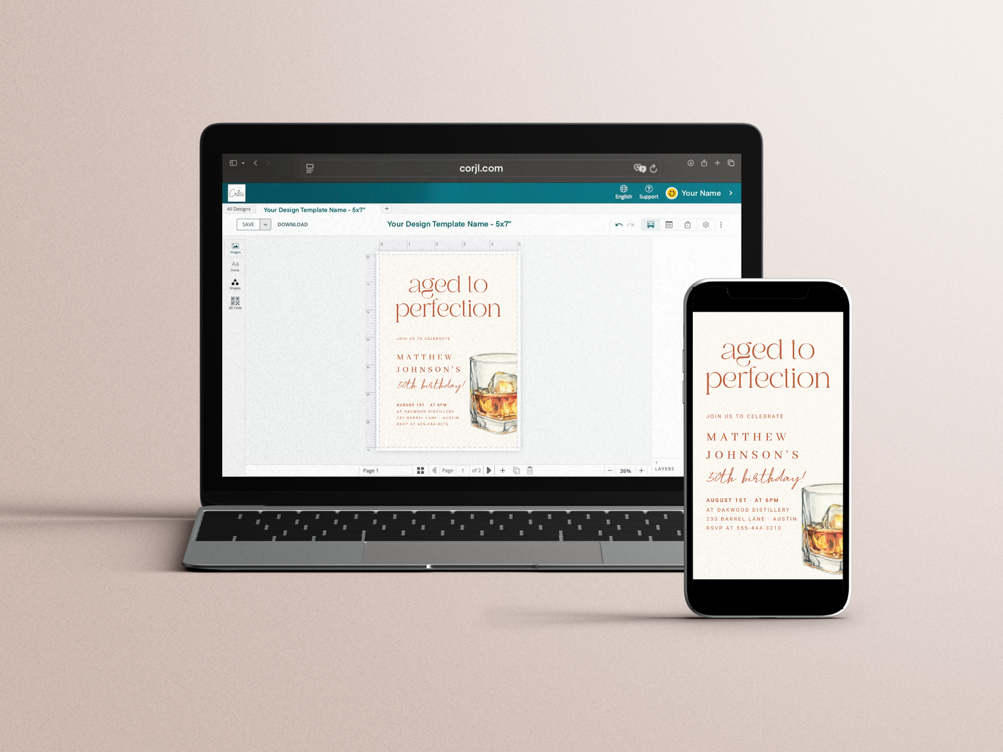 Aged to Perfection Adult Whiskey Birthday Party Invitation