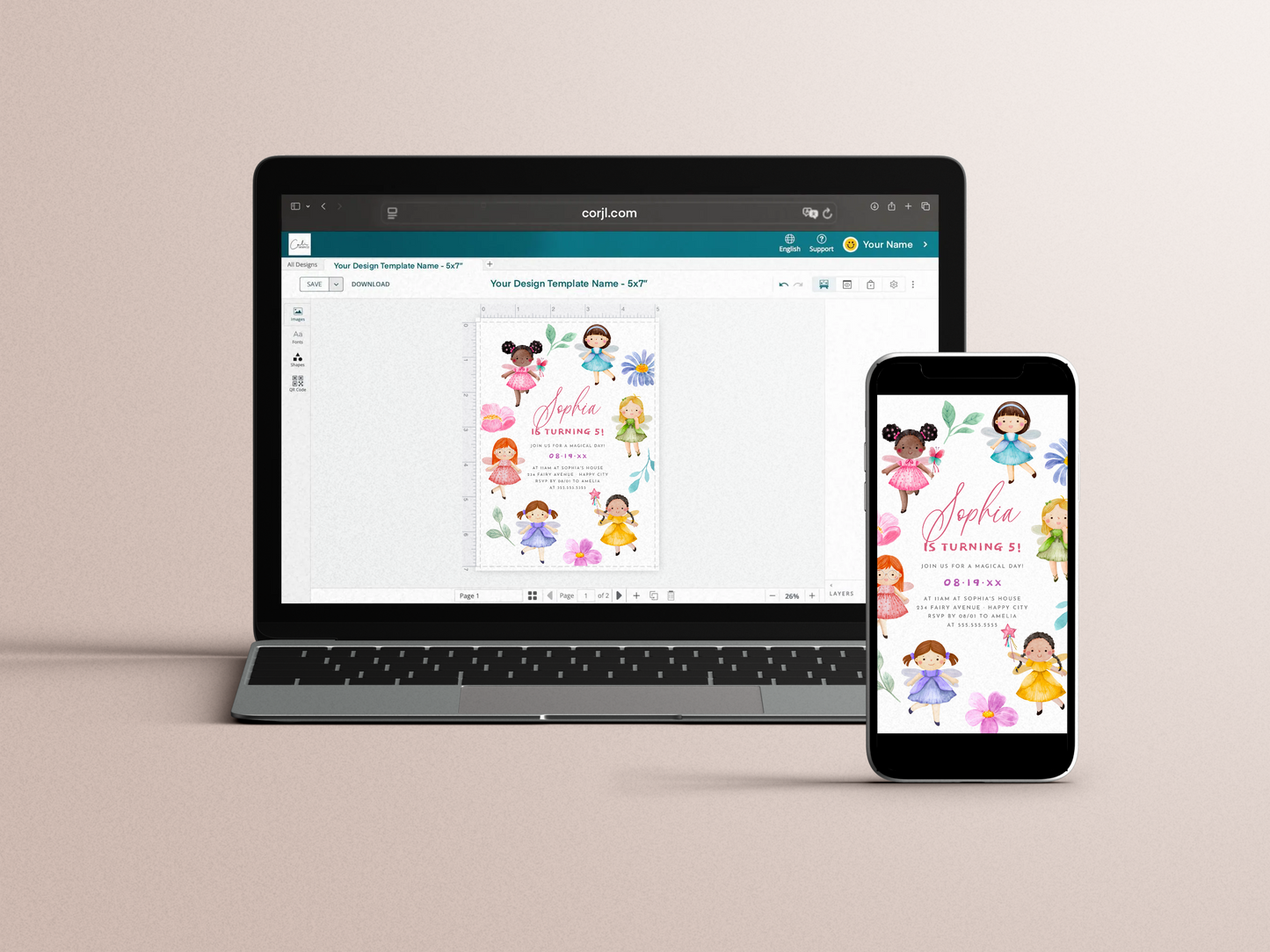 Fairy Garden Watercolor Floral Birthday Party Invitation