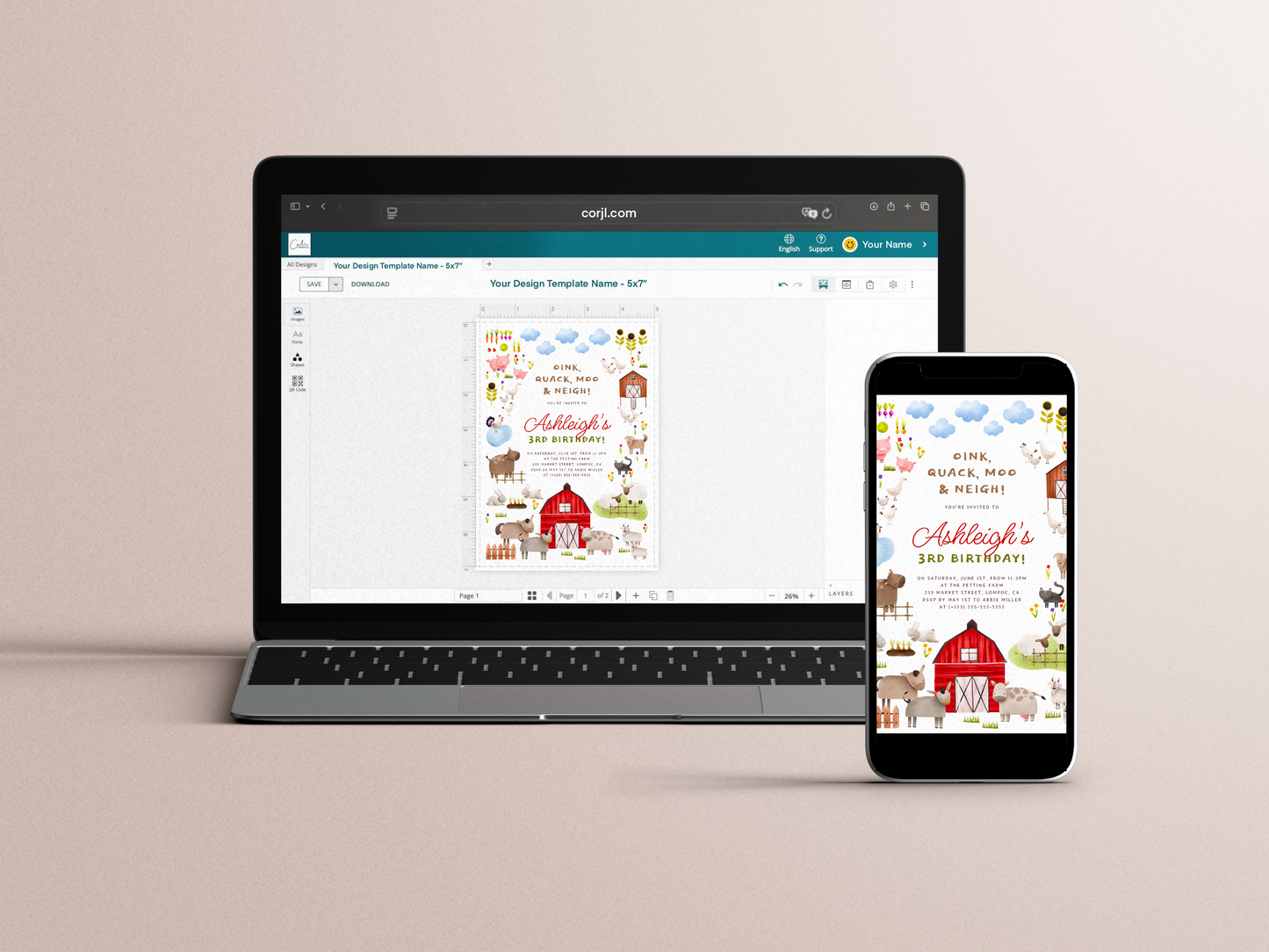 Farm Animals Barnyard Bash Birthday Party Invitation