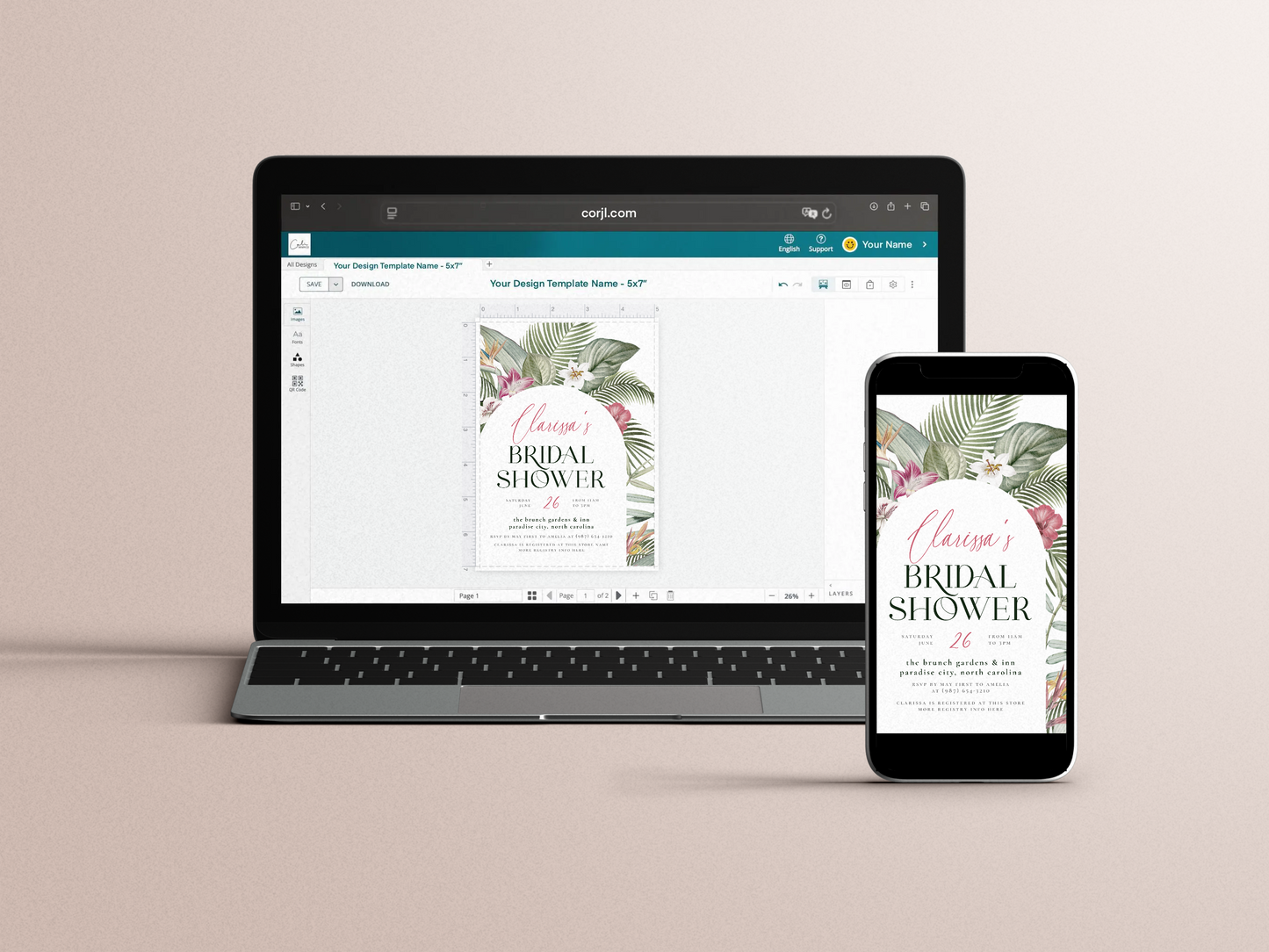 Tropical Floral Arch Bridal Shower Invitation