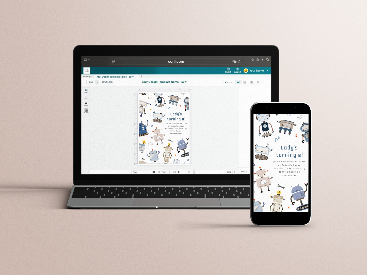 Robot Birthday Party Invitation Bundle