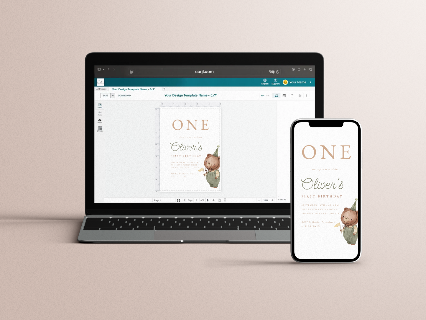 Teddy Bear 1st Birthday Party Invitation