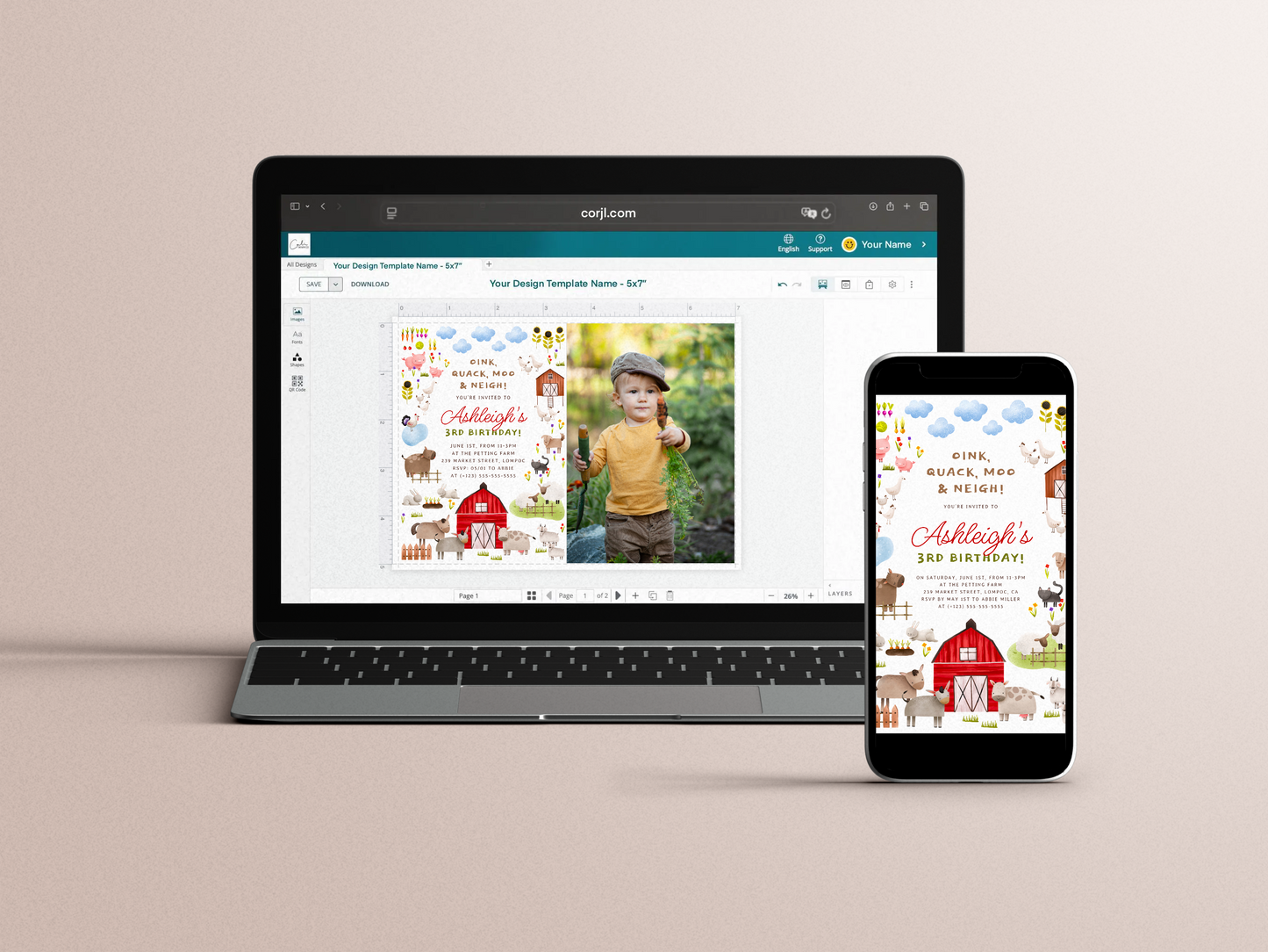 Farm Animals Barnyard Bash Birthday Party Invitation