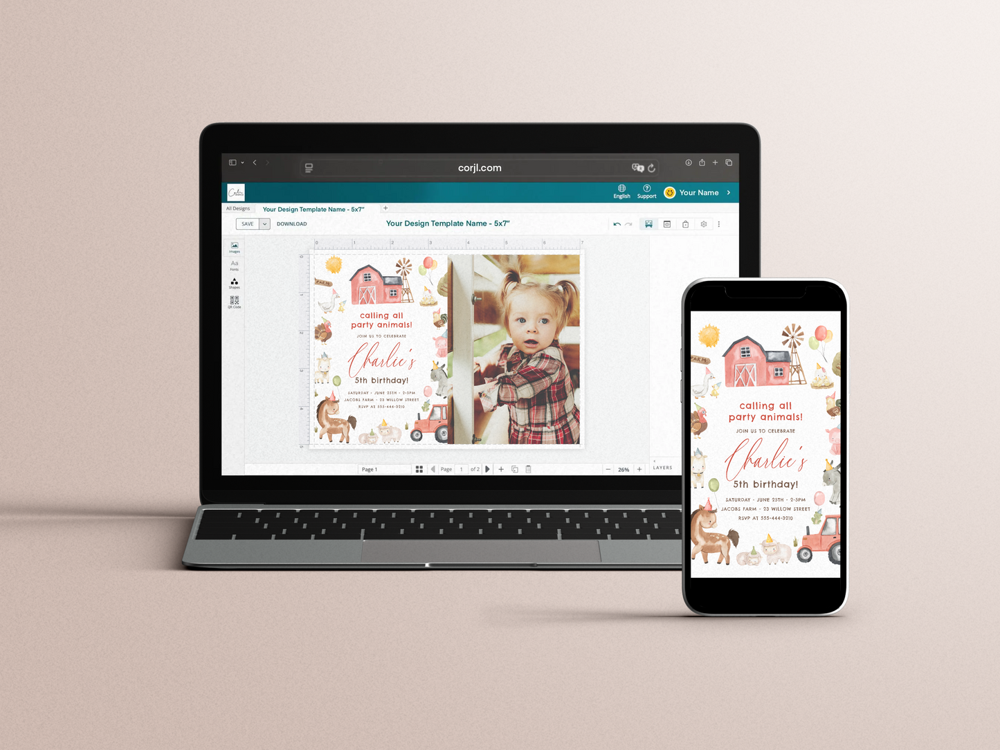 Farm Animals Barn Birthday Party Invitation